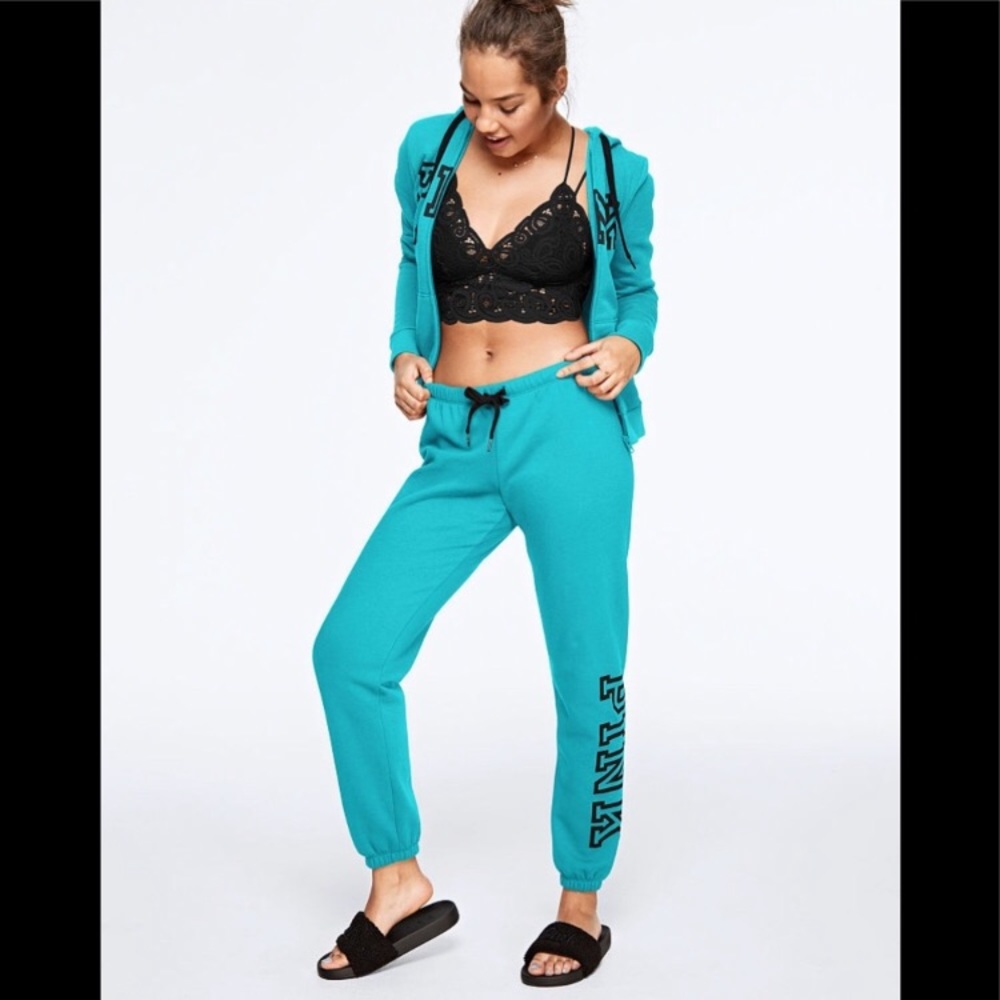 💕VS PINK TURQUOISE & BLACK LOGO FULL ZIP HOODIE - Picture 7 of 11